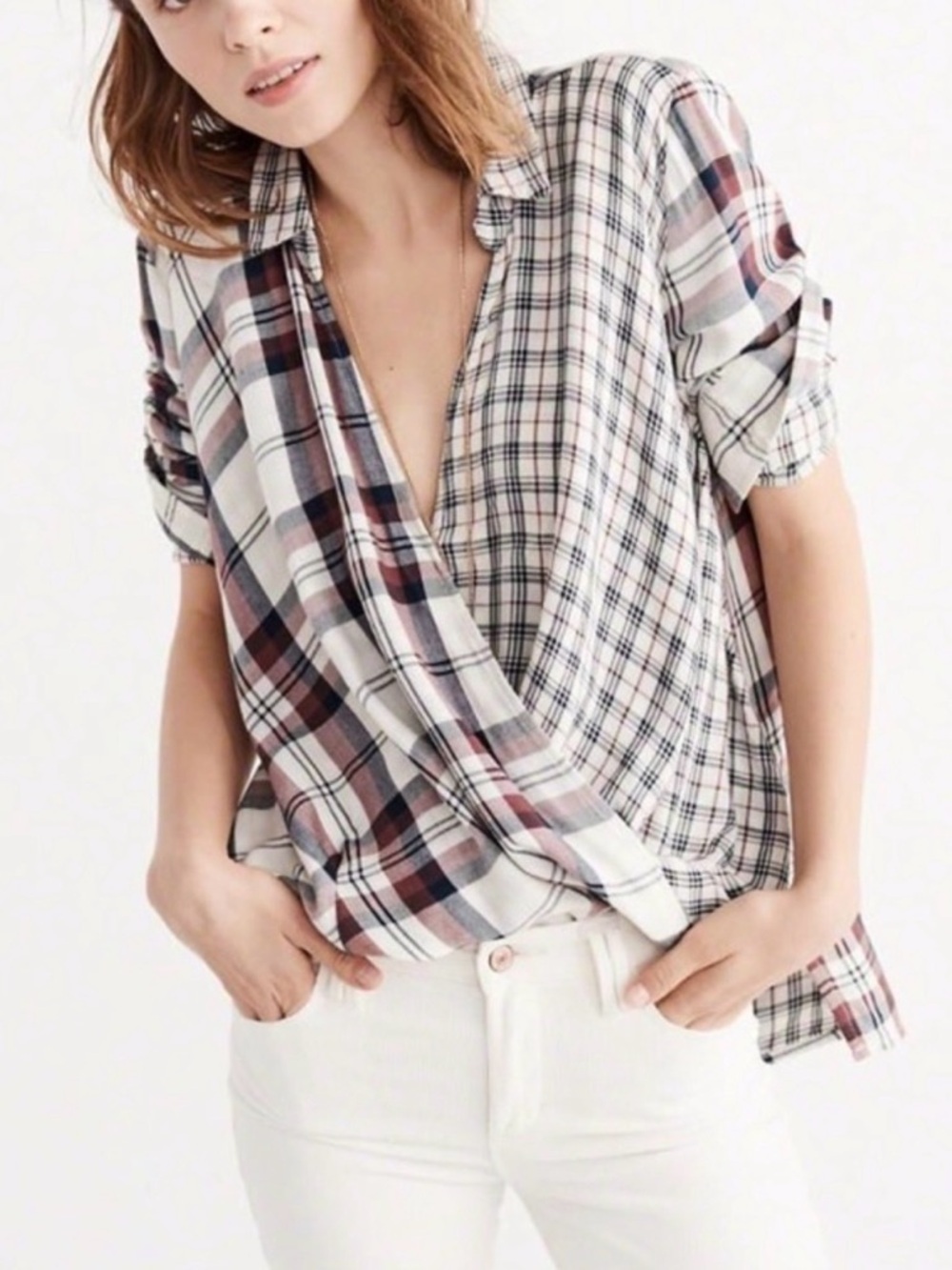 Abercrombie & Fitch mixed media front wrap top, small